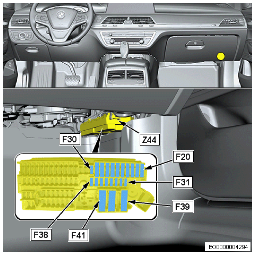 Z44 Front right power distribution box — 2019 BMW M5 Base Service ...